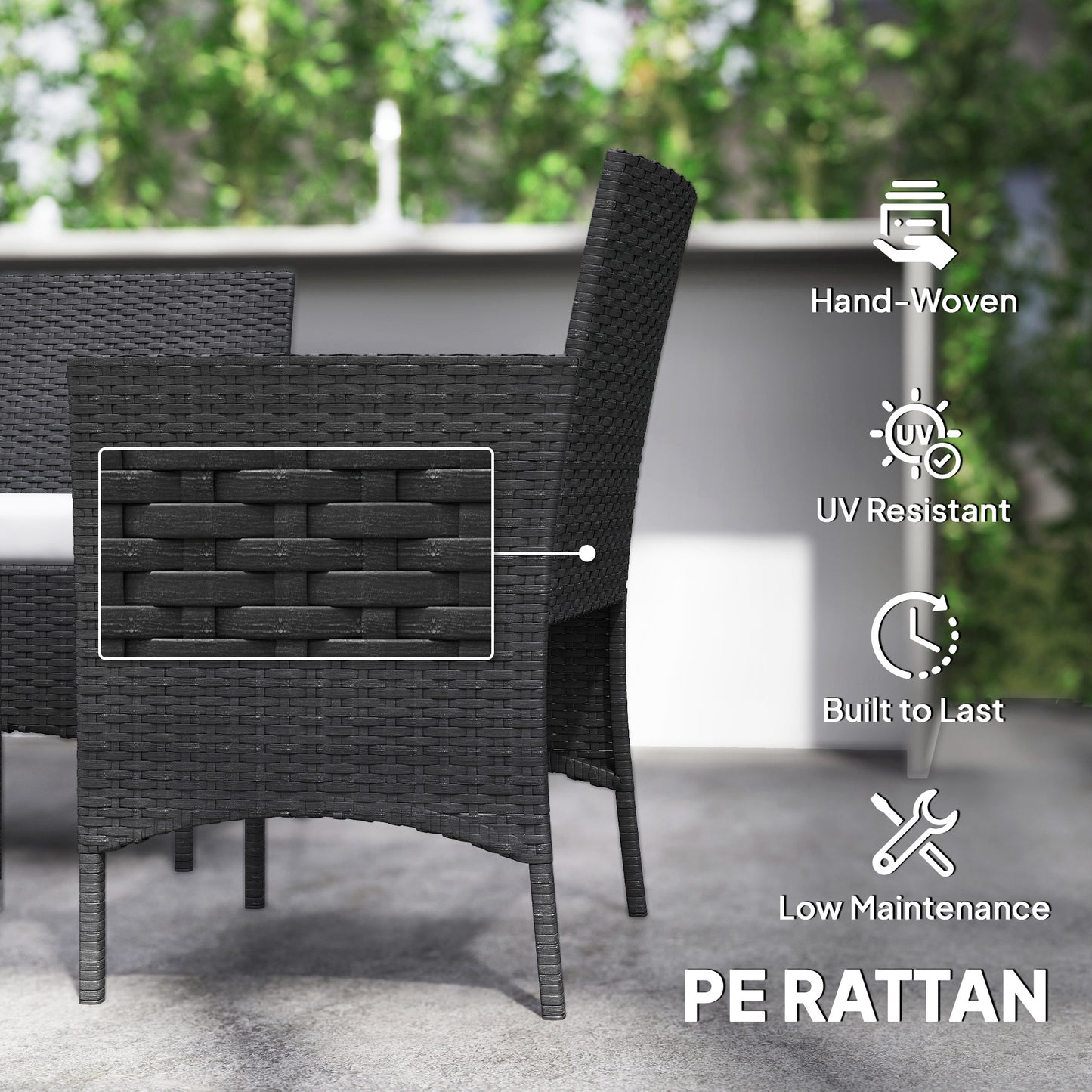4 Piece Rattan Garden Furniture Sofa Set with Cushions, Black