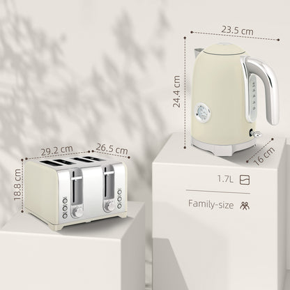 3000W 1.7L Kettle with Retro Thermometer, 4 Slice Toaster Set, Grey