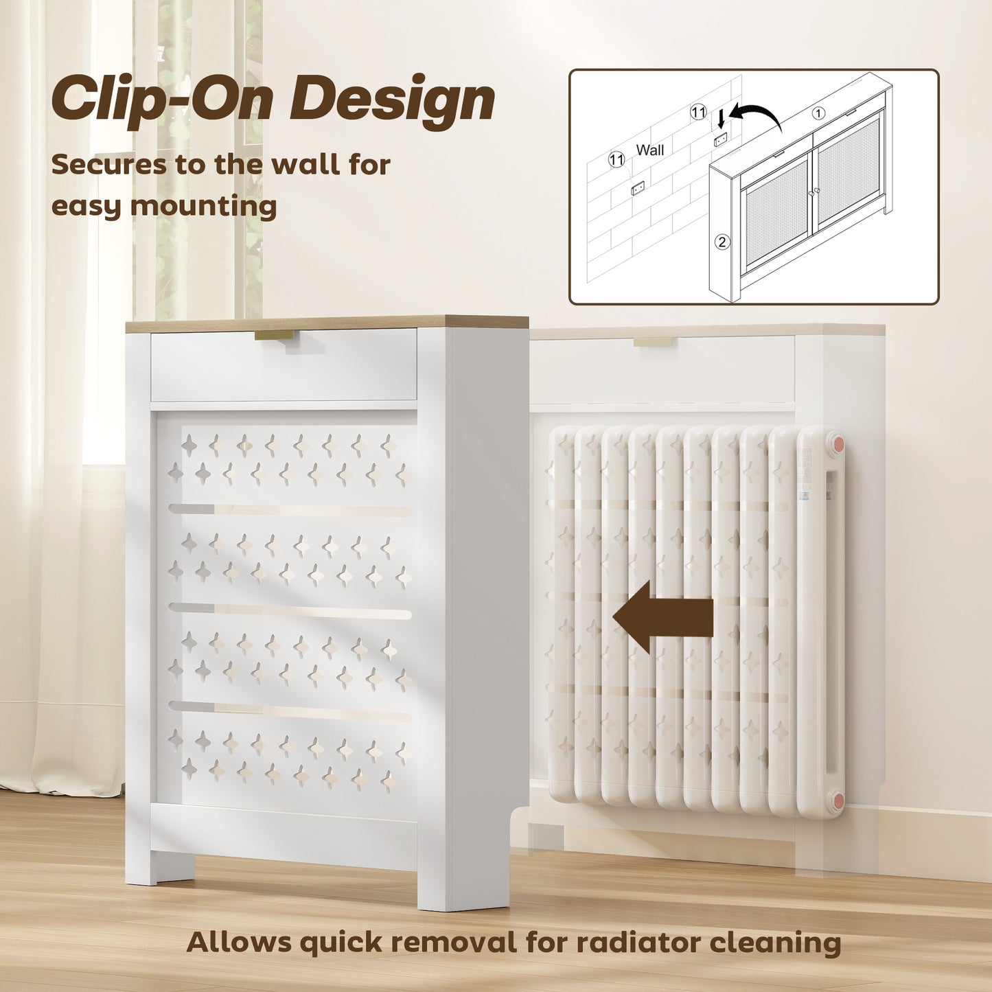Heater Cover with Flip Drawer and Top Shelf 78 x 19 x 95.5 cm White