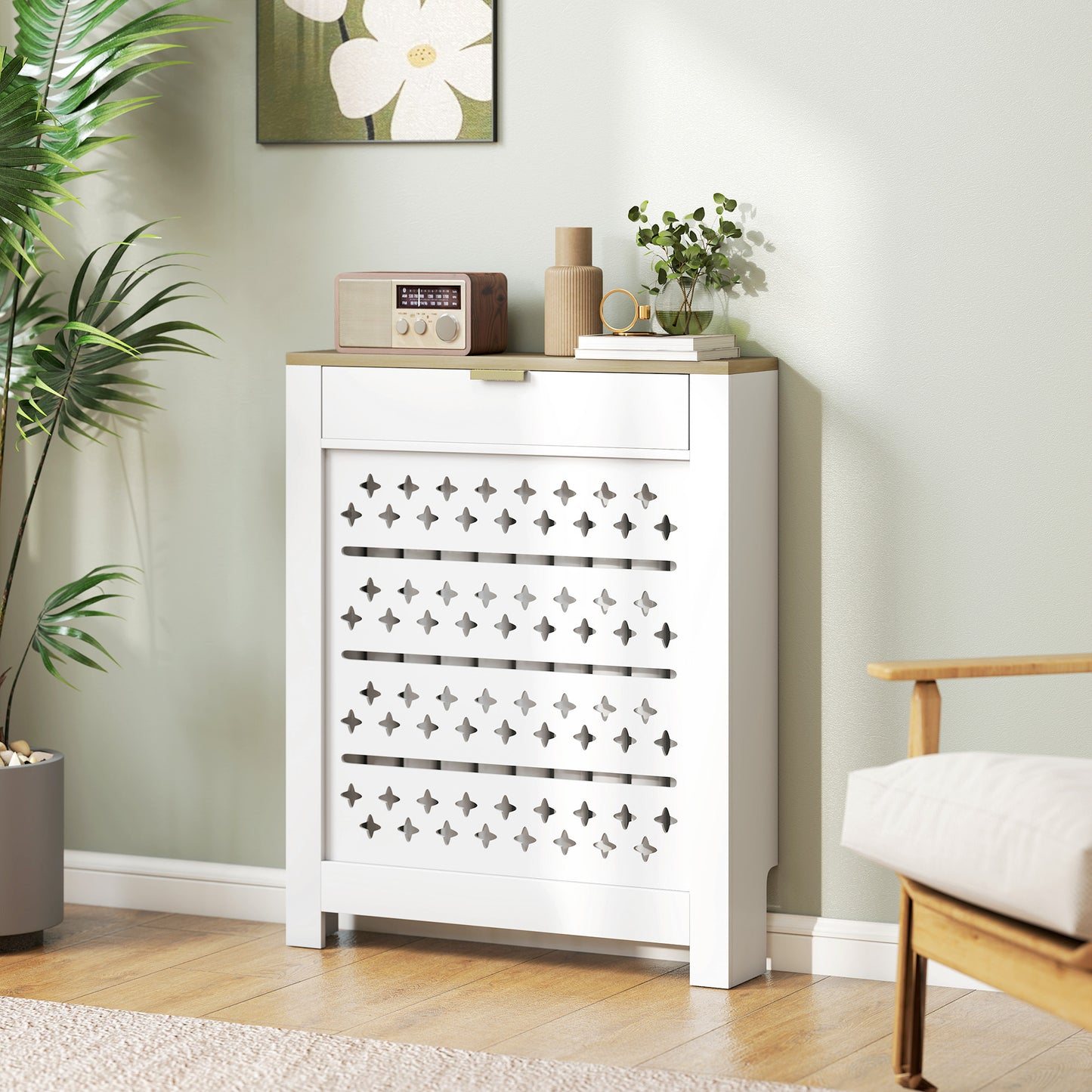 Heater Cover with Flip Drawer and Top Shelf 78 x 19 x 95.5 cm White
