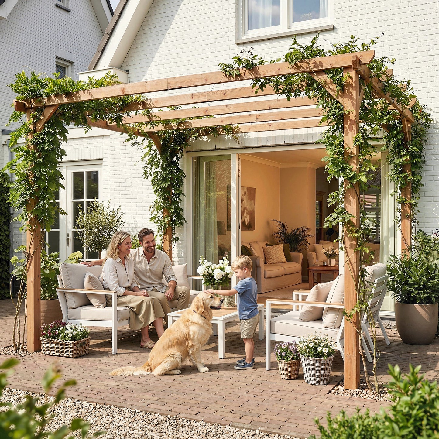 3x3 m Garden Wooden Pergola Gazebo Grape Trellis, Maple Wood-effect