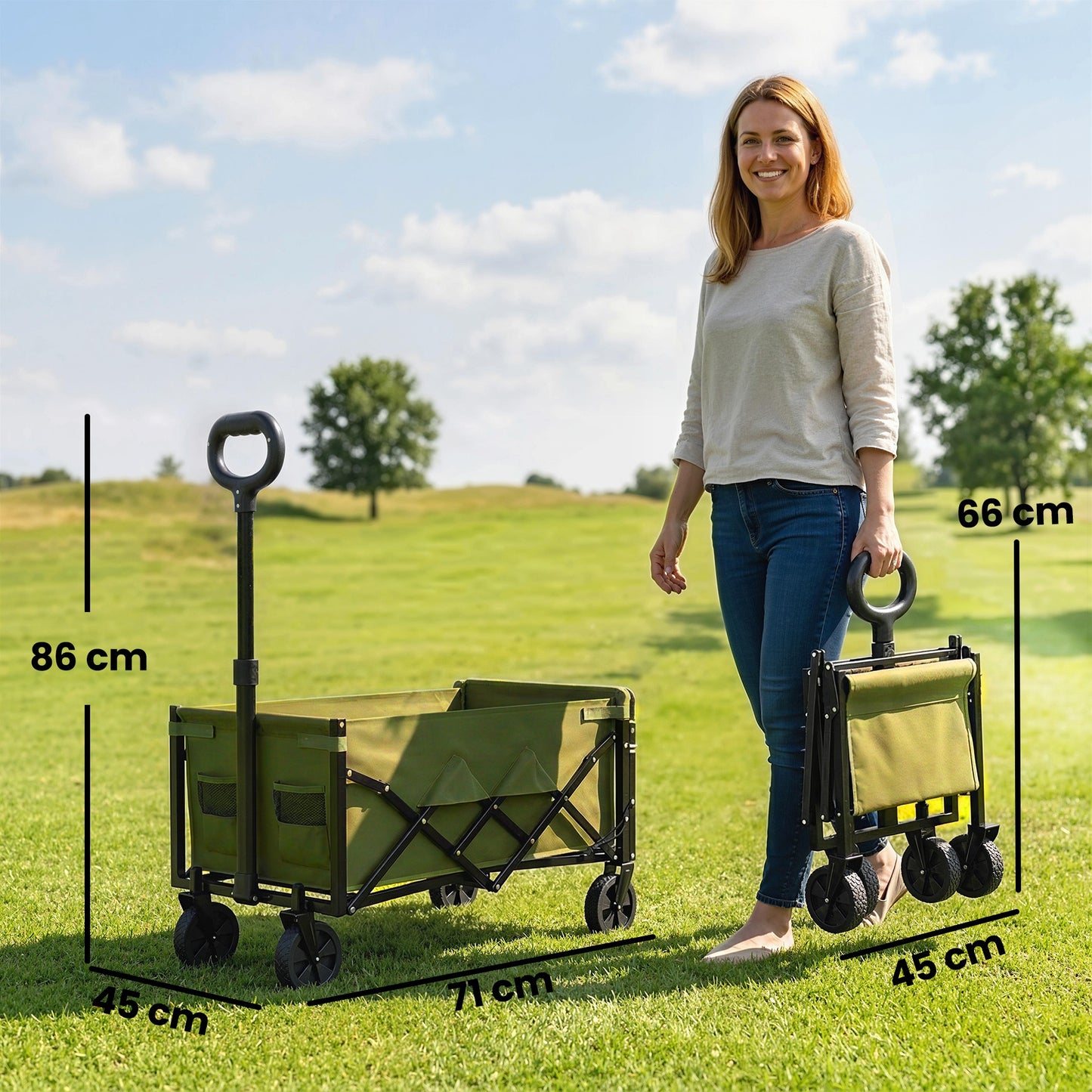 60L Festival Trolley on Wheels, Collapsible Wagon Cart, Green