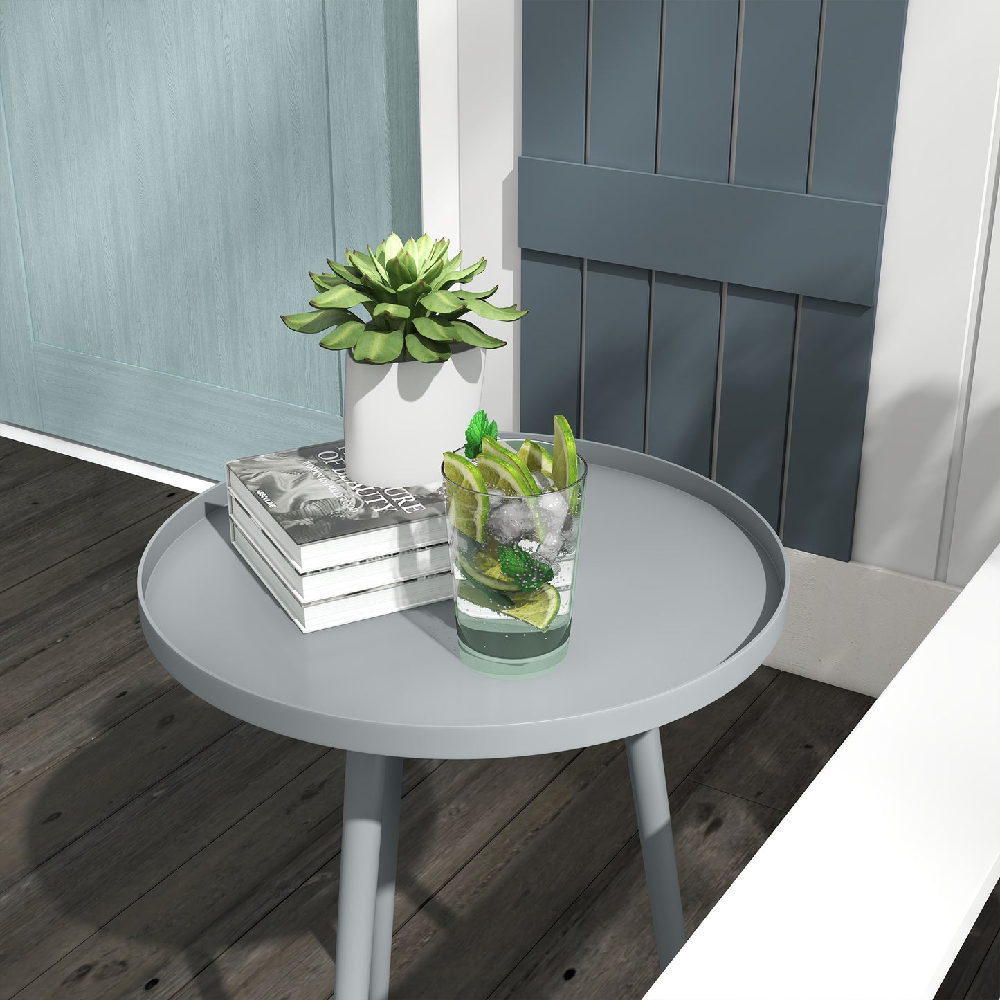 Round Garden Coffee Table, Outdoor Side Table with Rounded Edge
