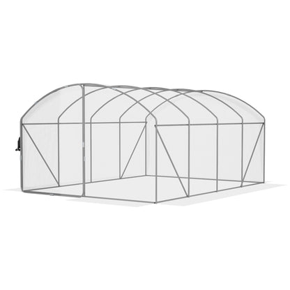 Polytunnel Greenhouse Walk-in Grow House with UV-resistant PE Cover, Door, Galvanised Steel Frame, 4 x 3 x 2m, White