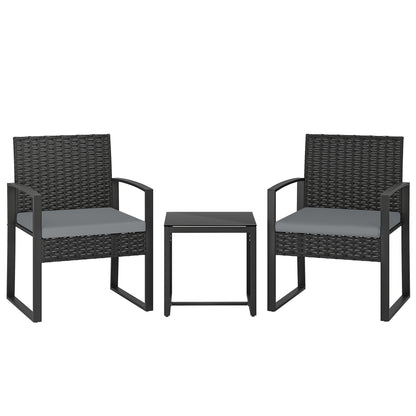Rattan Bistro Set, 3 PCS Garden Furniture with Cushion, Light Grey