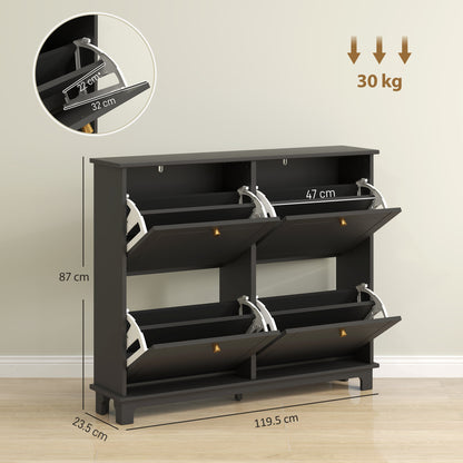 Narrow Shoe Cabinet with 4 Flip Drawers Adjustable Shelves, Black