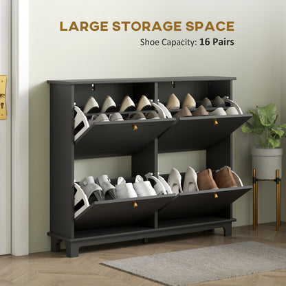 Narrow Shoe Cabinet with 4 Flip Drawers Adjustable Shelves, Black