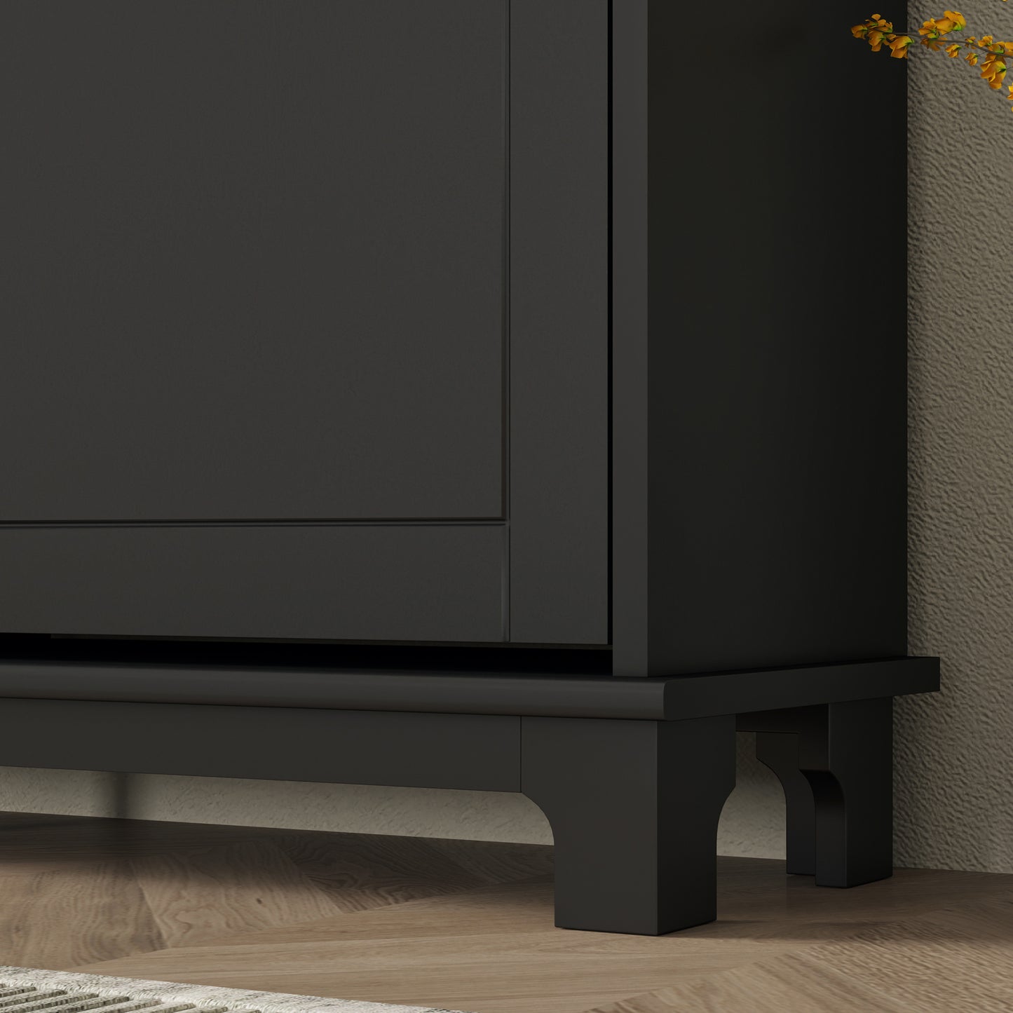 Narrow Shoe Cabinet with 4 Flip Drawers Adjustable Shelves, Black