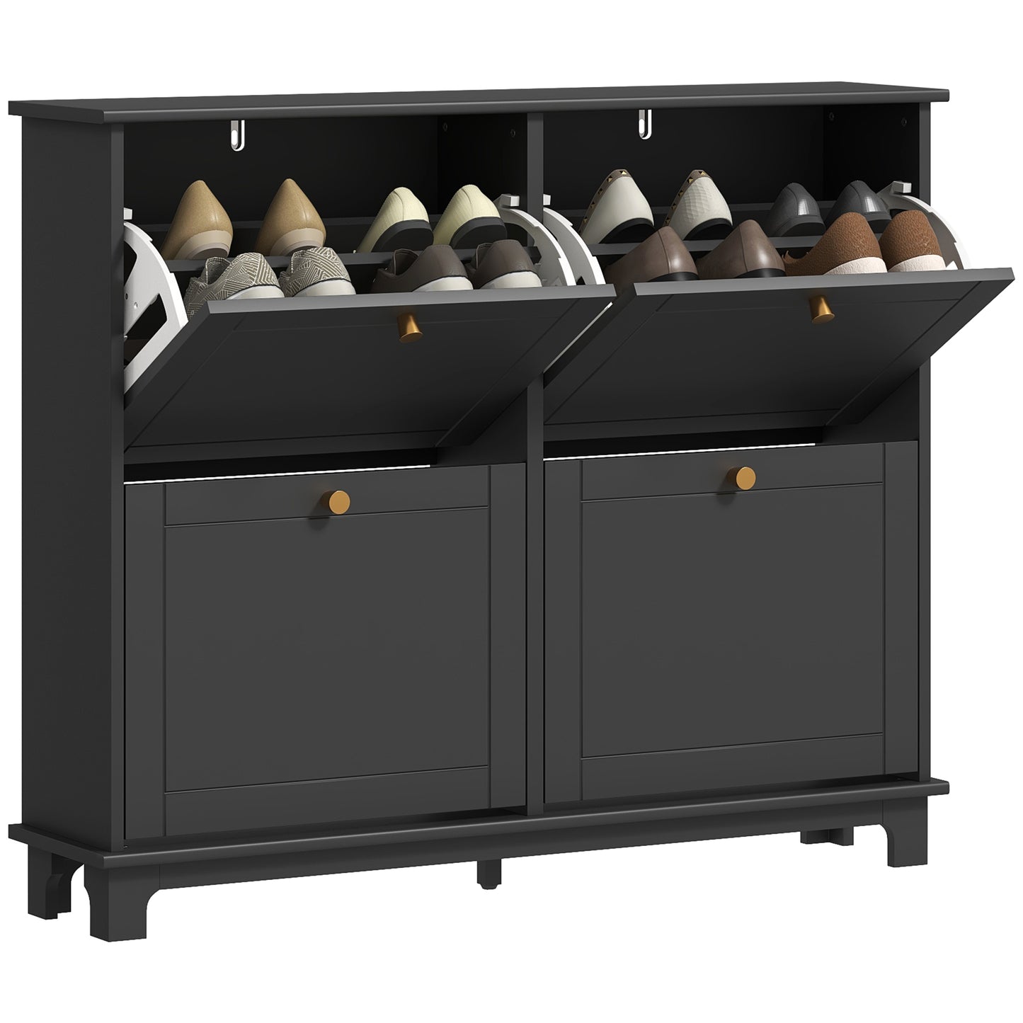 Narrow Shoe Cabinet with 4 Flip Drawers Adjustable Shelves, Black