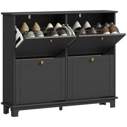Narrow Shoe Cabinet with 4 Flip Drawers Adjustable Shelves, Black