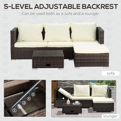 Rattan Garden Set Storage Table Wicker Patio Lounger 4-Seater Brow