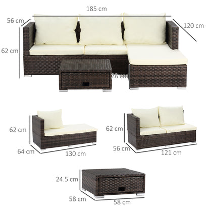 Rattan Garden Set Storage Table Wicker Patio Lounger 4-Seater Brow
