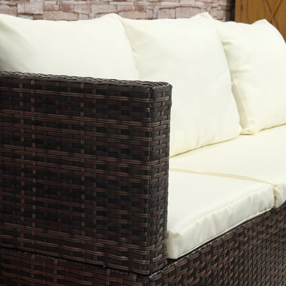 Rattan Garden Set Storage Table Wicker Patio Lounger 4-Seater Brow