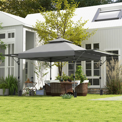 5 x 3(m) Pop Up Gazebo with Extend Dual Awnings, 1 Person Easy up Marquee Party Tent with 1-Button Push, Double Roof, Sandbags,