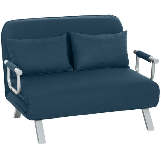 Fabric Convertible 2 Seater Sofa Bed w/ 2 Pillows, Navy Blue