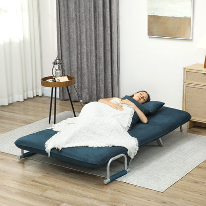 Fabric Convertible 2 Seater Sofa Bed w/ 2 Pillows, Navy Blue