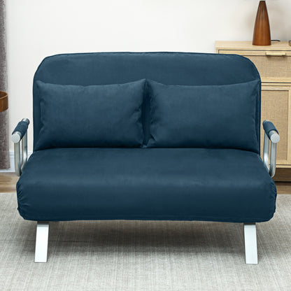 Fabric Convertible 2 Seater Sofa Bed w/ 2 Pillows, Navy Blue