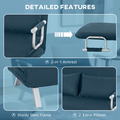 Fabric Convertible 2 Seater Sofa Bed w/ 2 Pillows, Navy Blue