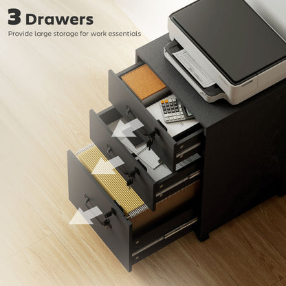 3 Drawer File Cabinet Rolling Filing Cabinet for A4 and Letter Black