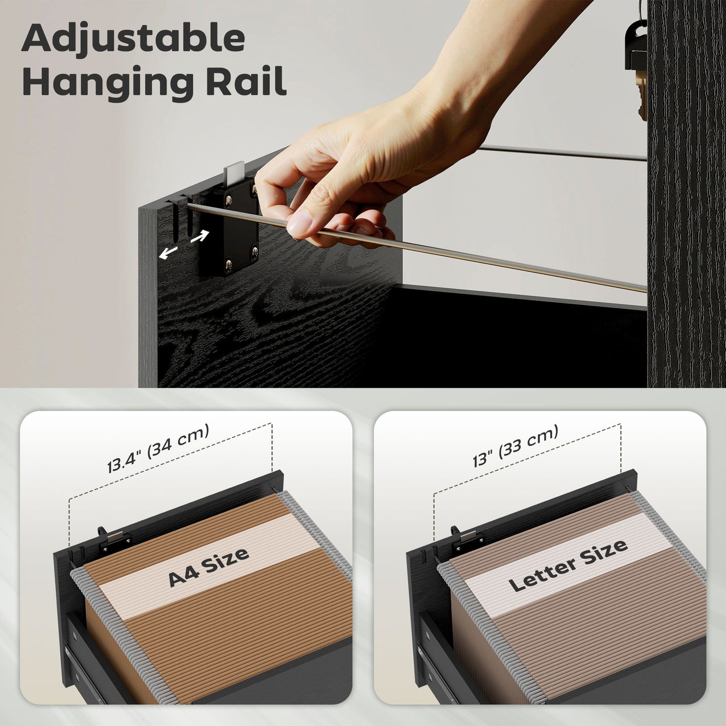 3 Drawer File Cabinet Rolling Filing Cabinet for A4 and Letter Black