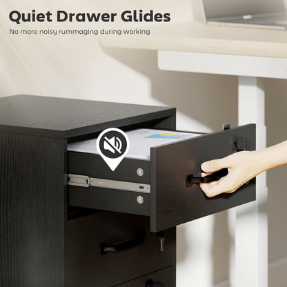 3 Drawer File Cabinet Rolling Filing Cabinet for A4 and Letter Black