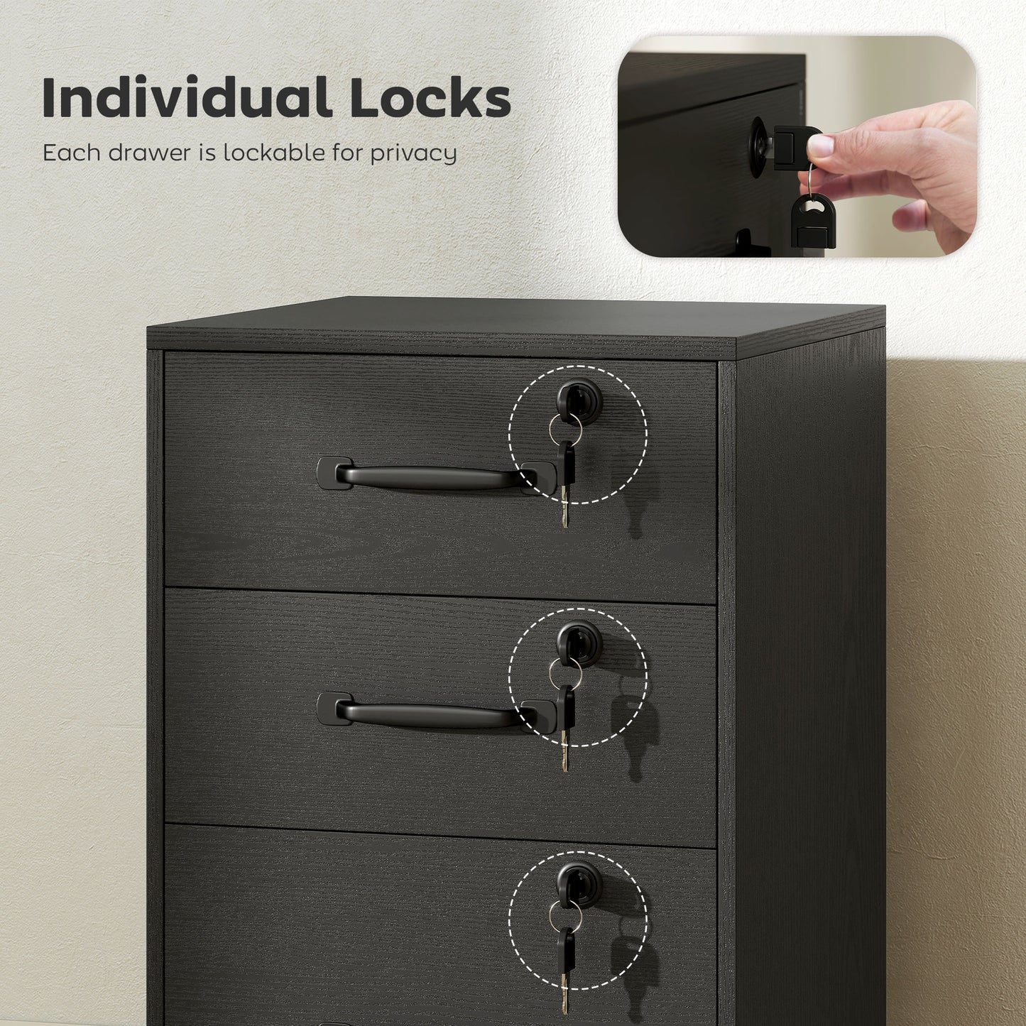 3 Drawer File Cabinet Rolling Filing Cabinet for A4 and Letter Black