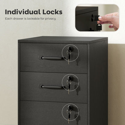 3 Drawer File Cabinet Rolling Filing Cabinet for A4 and Letter Black
