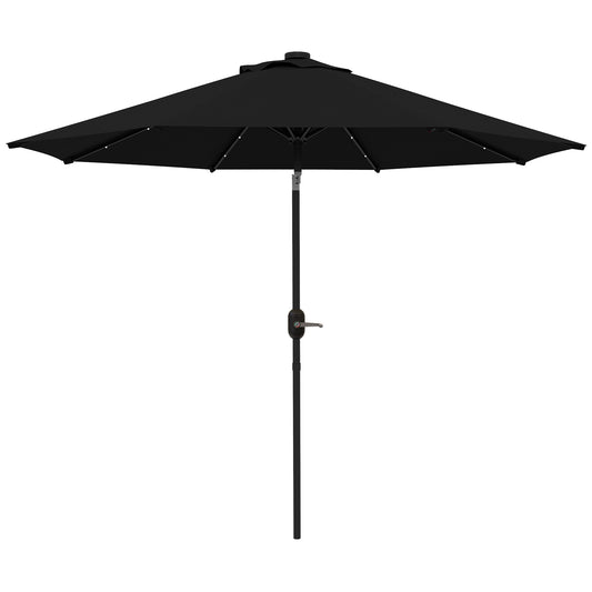 2.7m Outdoor Patio Garden Umbrella Parasol with Tilt Crank and 24 LEDs Lights, Black