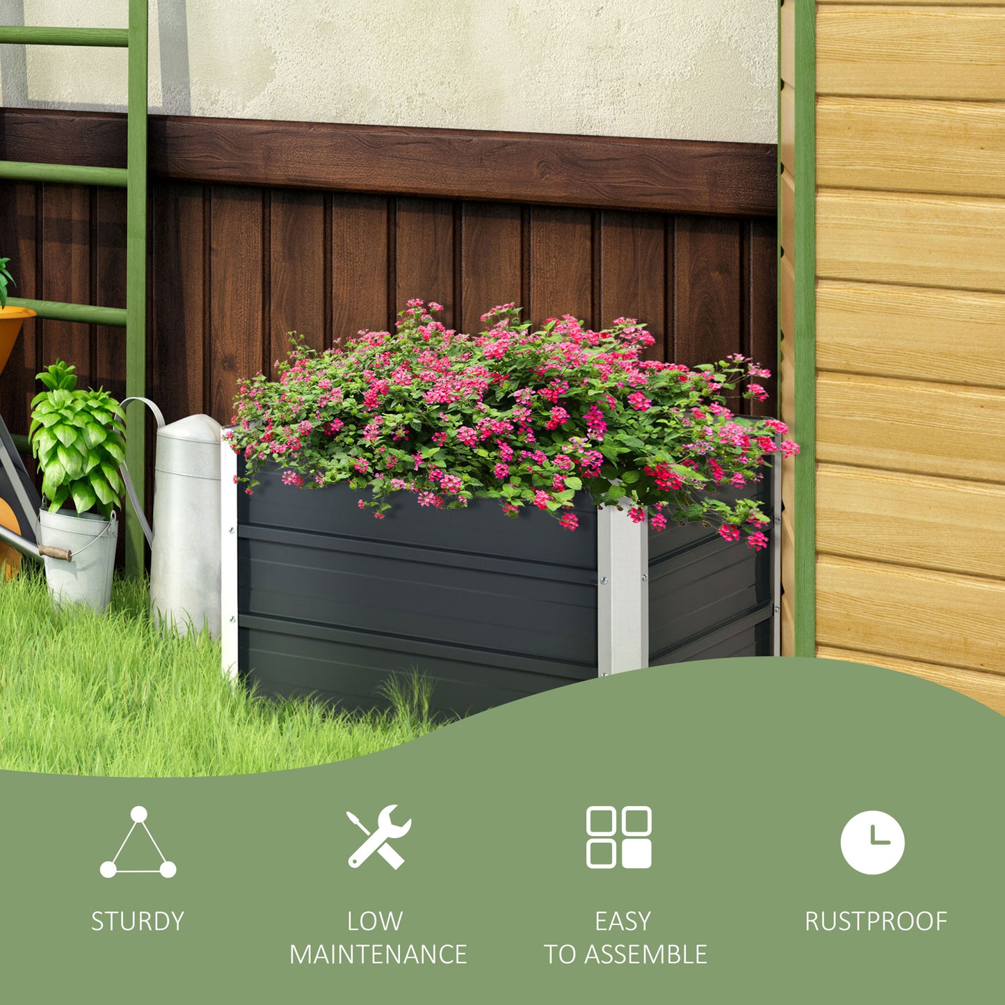 Raised Garden Bed Metal Planter Box for Vegetables Flower Grows, Grey