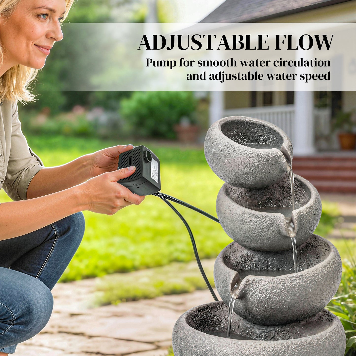 Water Fountain Outdoor, 4-Tier Garden Water Feature
