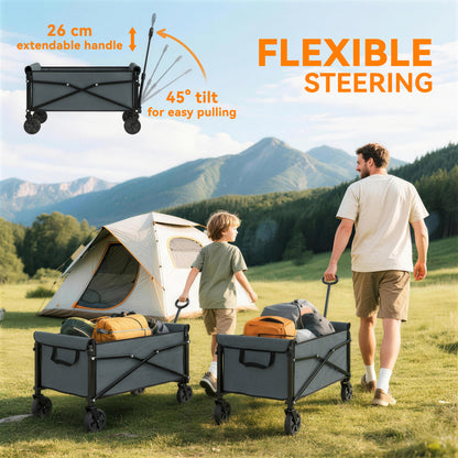 81L Festival Trolley on Wheels, Garden Folding Trolley Cart, Grey