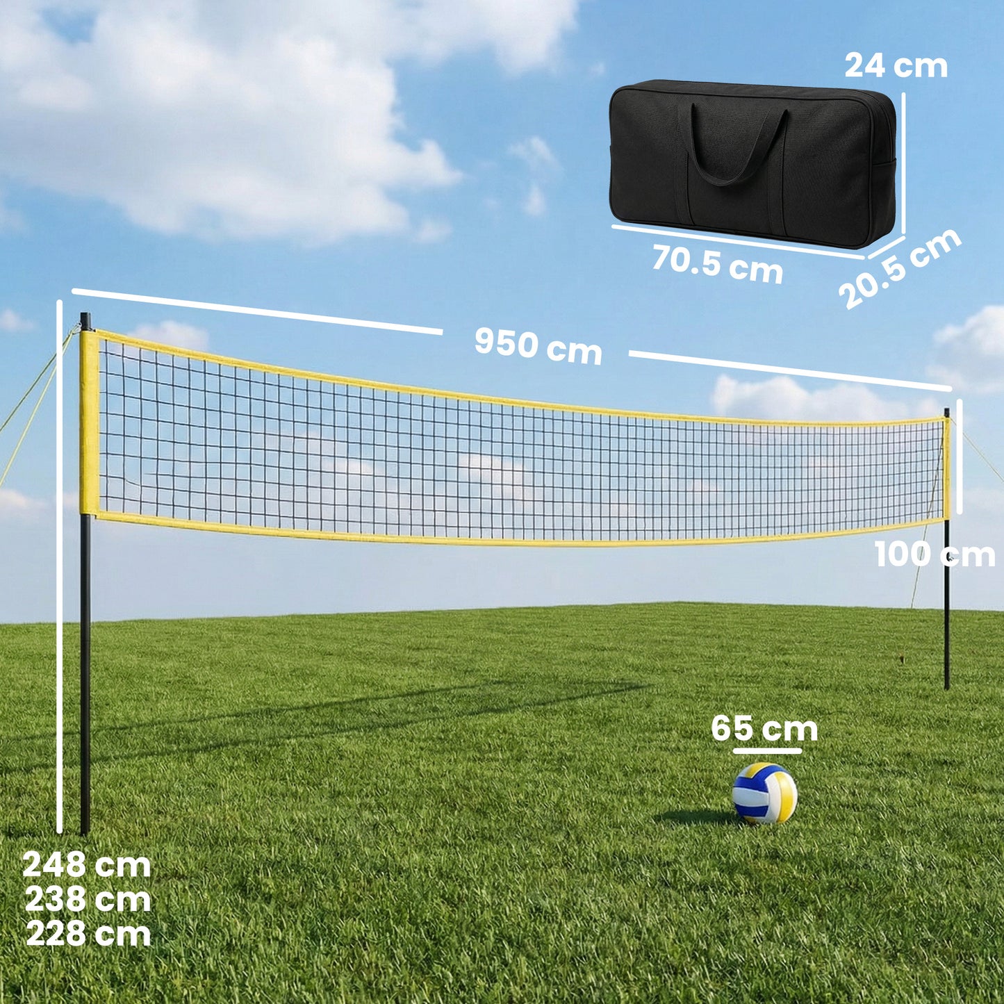 Portable Volleyball Net Set with Adjustable Height Steel Poles