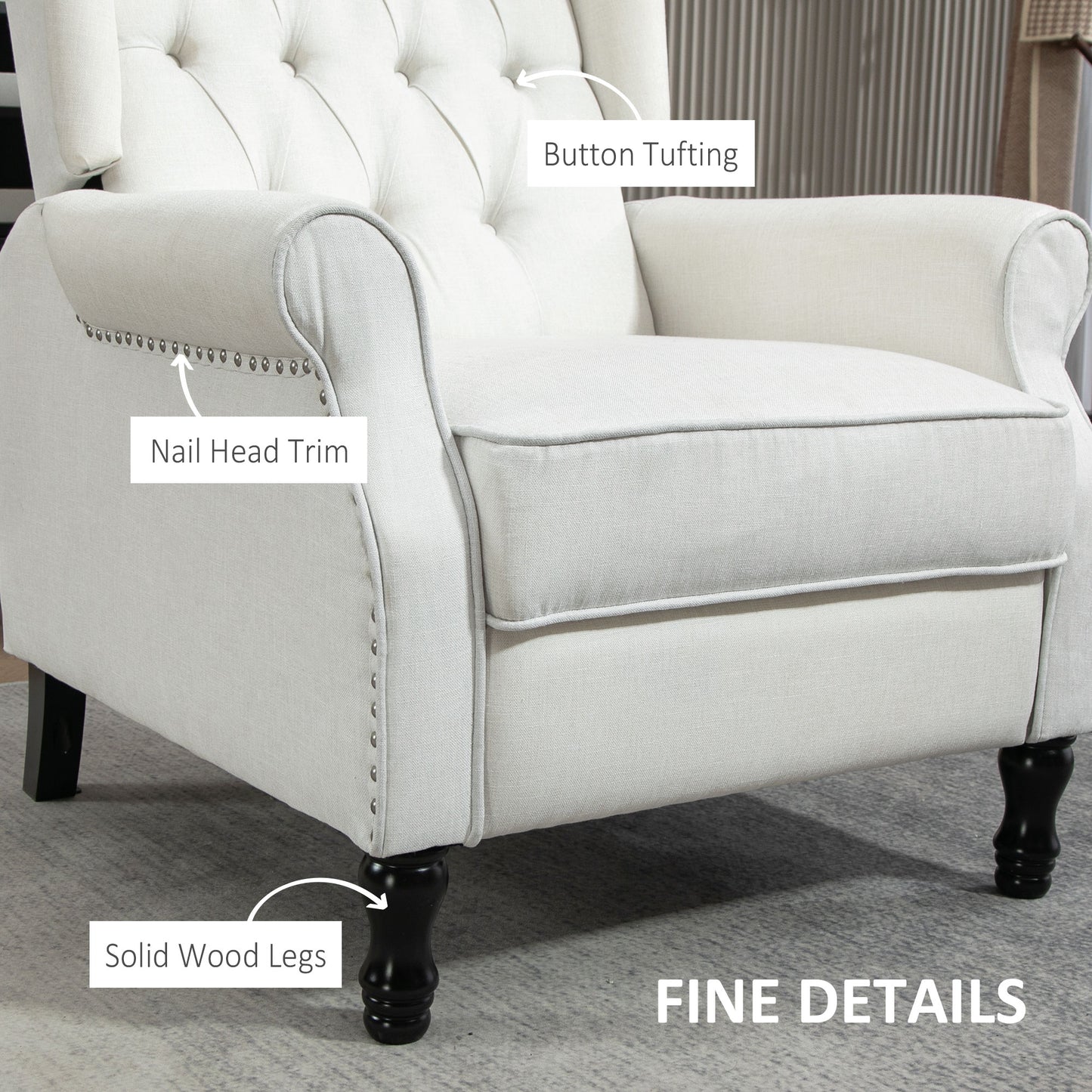 Manual Reclining Armchair Recliner with Footrest Cream White