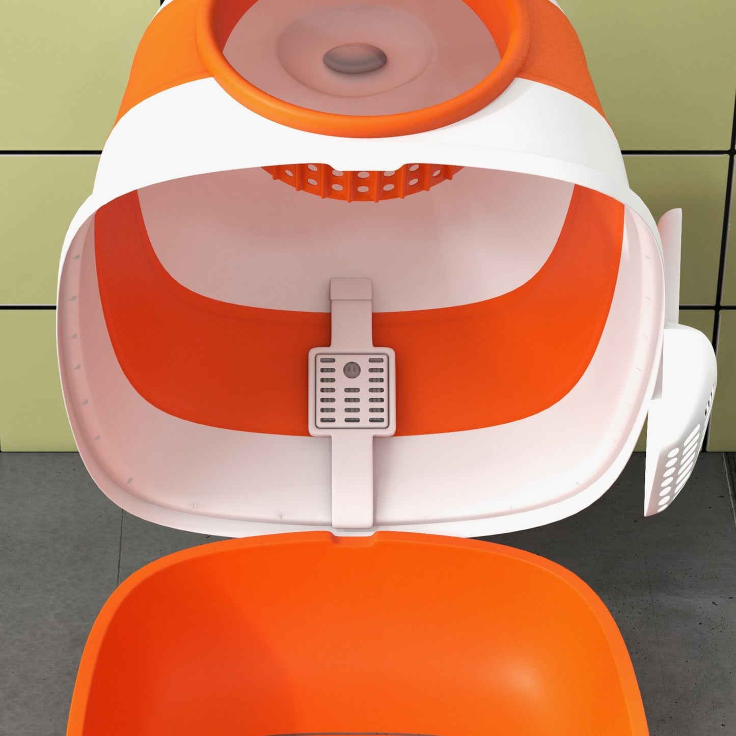 Foldable Cat Litter Tray Hooded Cat Litter Box w/ High Side, Orange