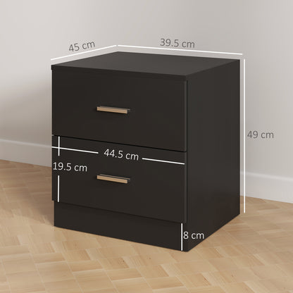 Bedside Table, Nightstand with 2 Drawers, Modern Side Table, Black