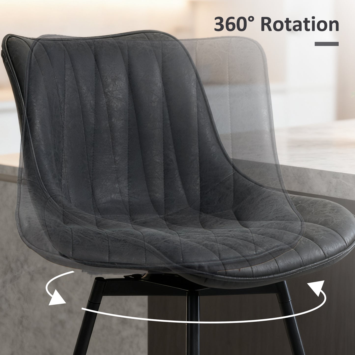 Swivel Bar Stools Set of 2, PU Leather Upholstered Bar Chairs, Black
