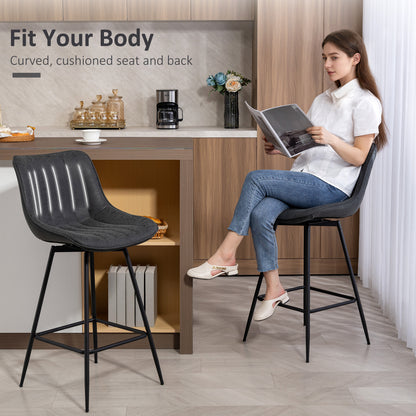 Swivel Bar Stools Set of 2, PU Leather Upholstered Bar Chairs, Black