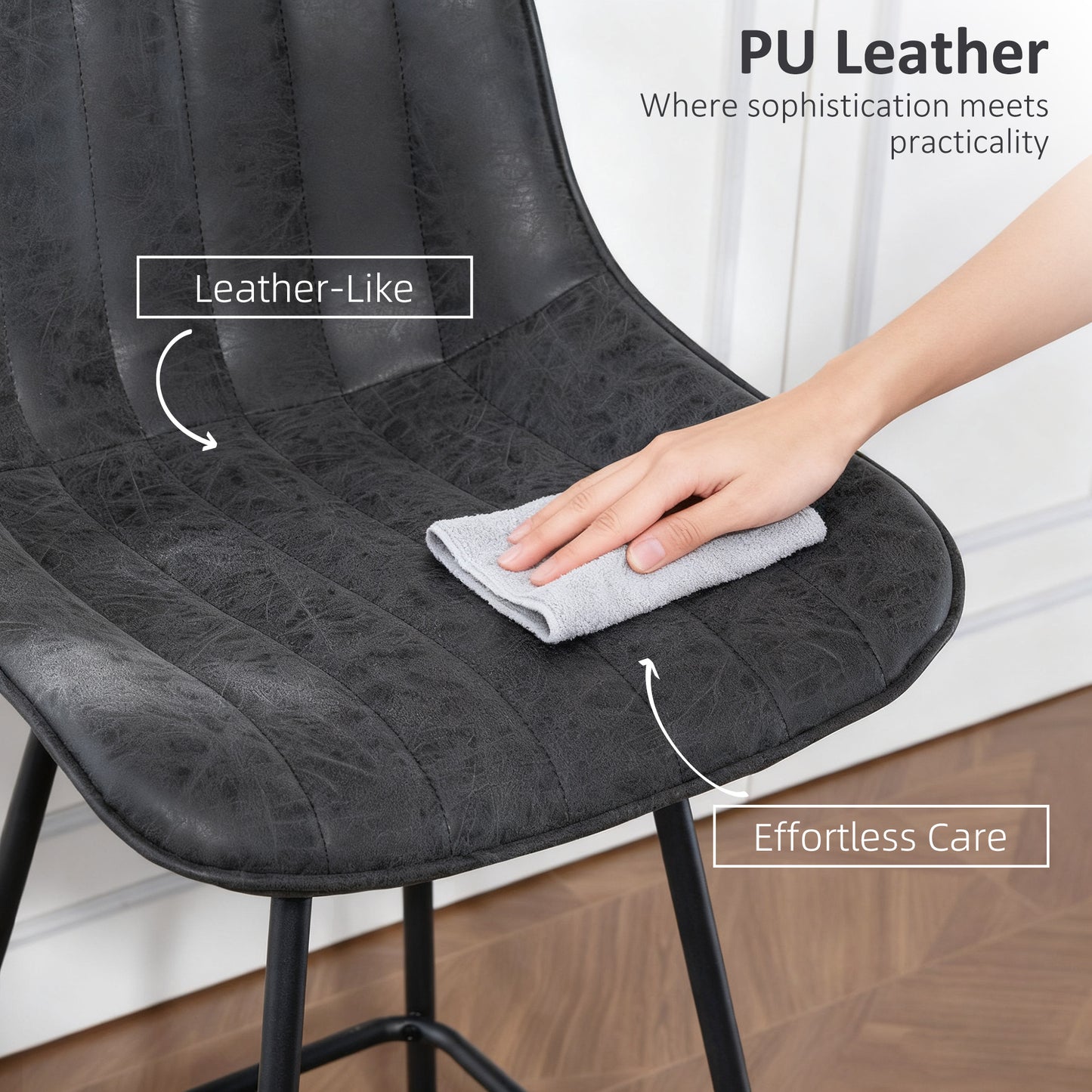 Swivel Bar Stools Set of 2, PU Leather Upholstered Bar Chairs, Black