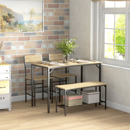 Dining Table and Chairs Set of 4 with 2 Chairs Bench for Kitchen Natural