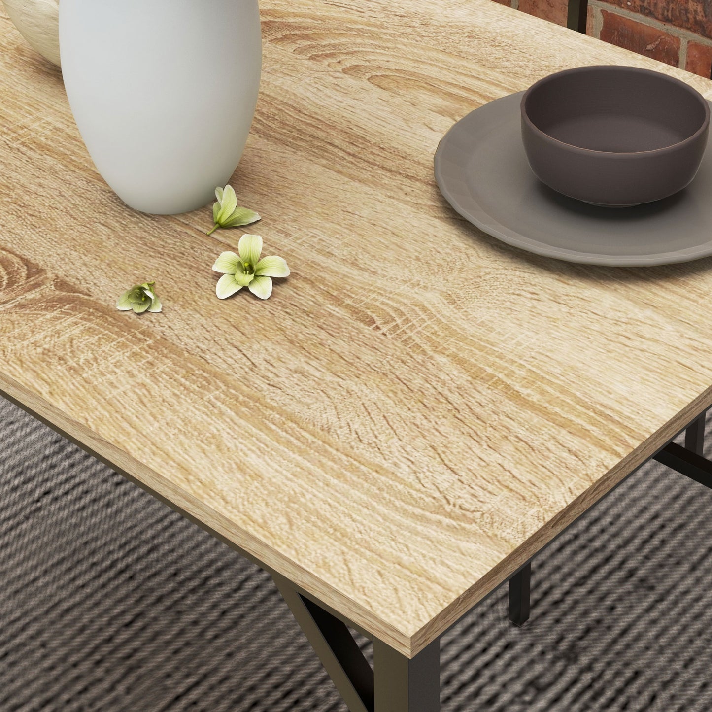 Dining Table and Chairs Set of 4 with 2 Chairs Bench for Kitchen Natural