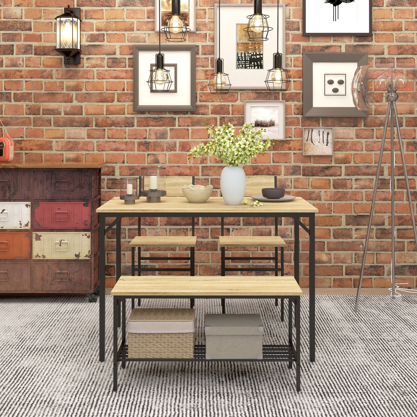Dining Table and Chairs Set of 4 with 2 Chairs Bench for Kitchen Natural