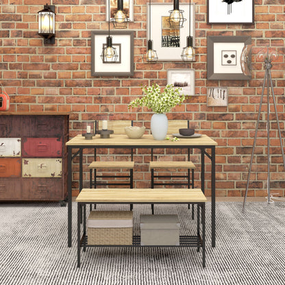 Dining Table and Chairs Set of 4 with 2 Chairs Bench for Kitchen Natural