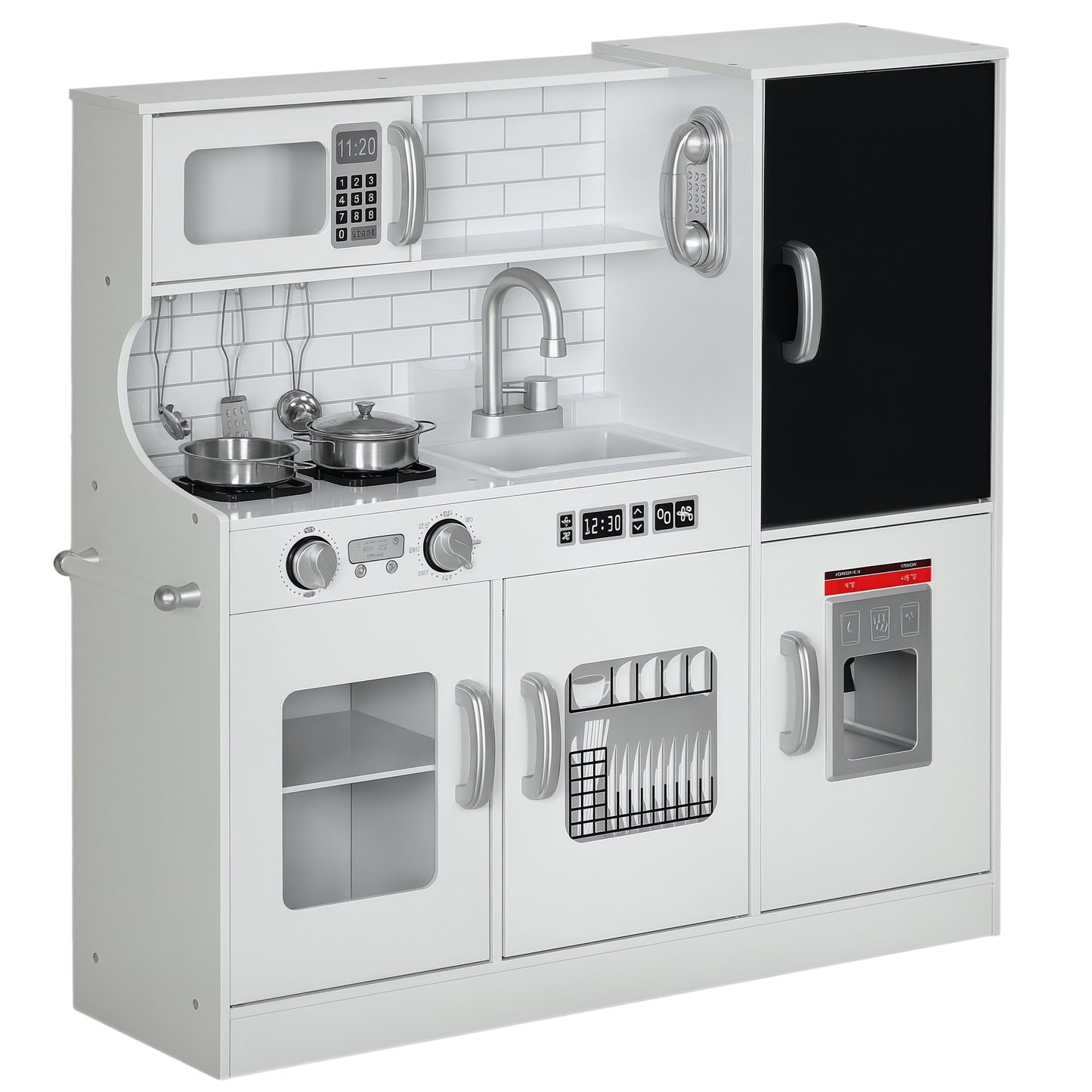 Play Kitchen, Pretend Toy Kitchen with Toy Phone, Chalkboard, White