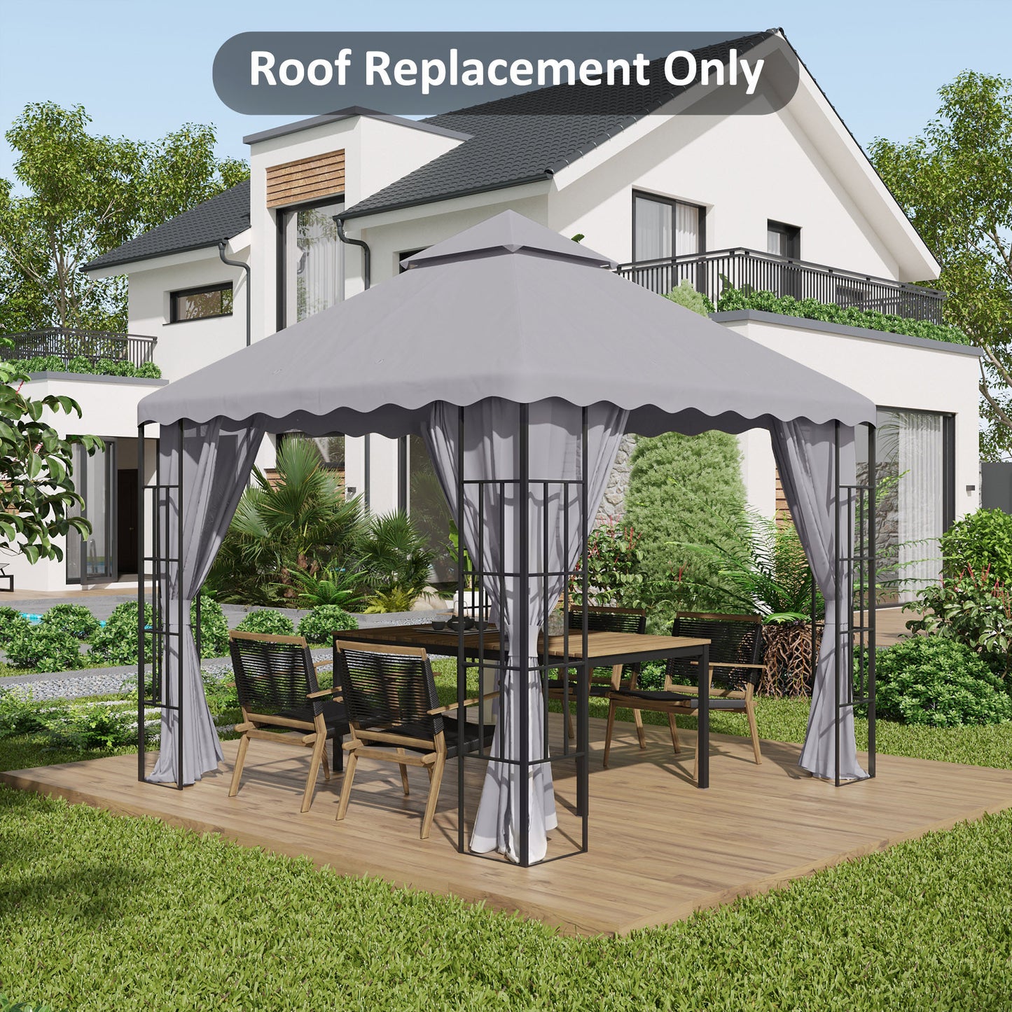 3 x 3 (m) Gazebo Canopy Replacement Covers, 2-Tier Gazebo Roof Replacement (TOP ONLY), Grey