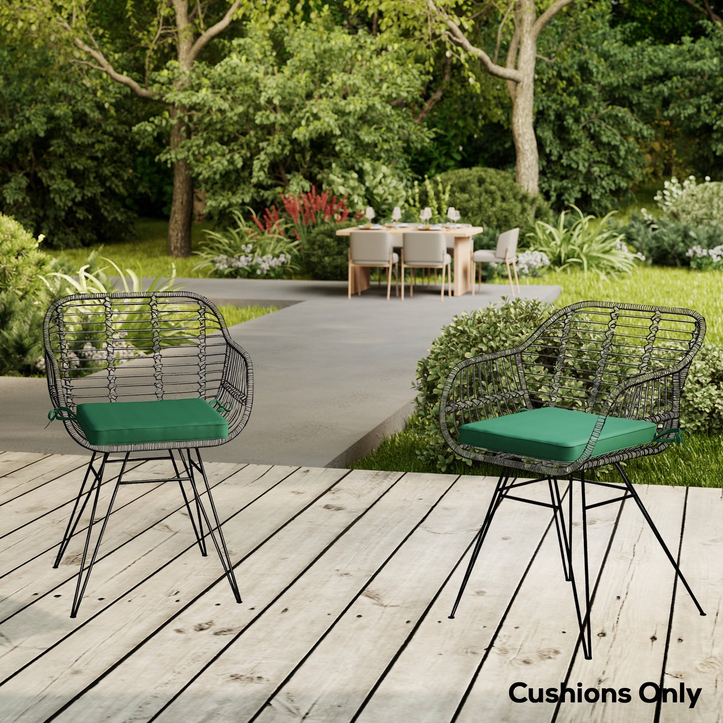 Set of 6 Chair Cushion Seat Pads with Removable Tie, Green