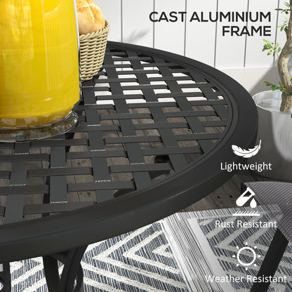 Cast Aluminium Bistro Table with Umbrella Hole, 85cm Round Garden Table, Patio Table for Balcony, Poolside, Black