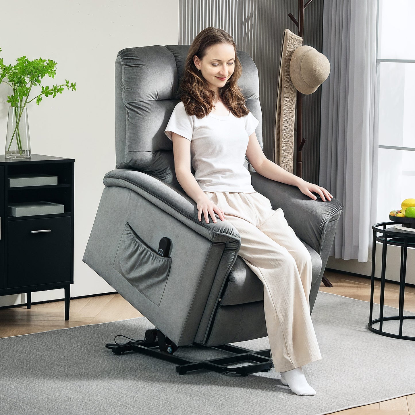 Power Lift Recliner Chair for Elderly w/ Remote Control, Dark Grey