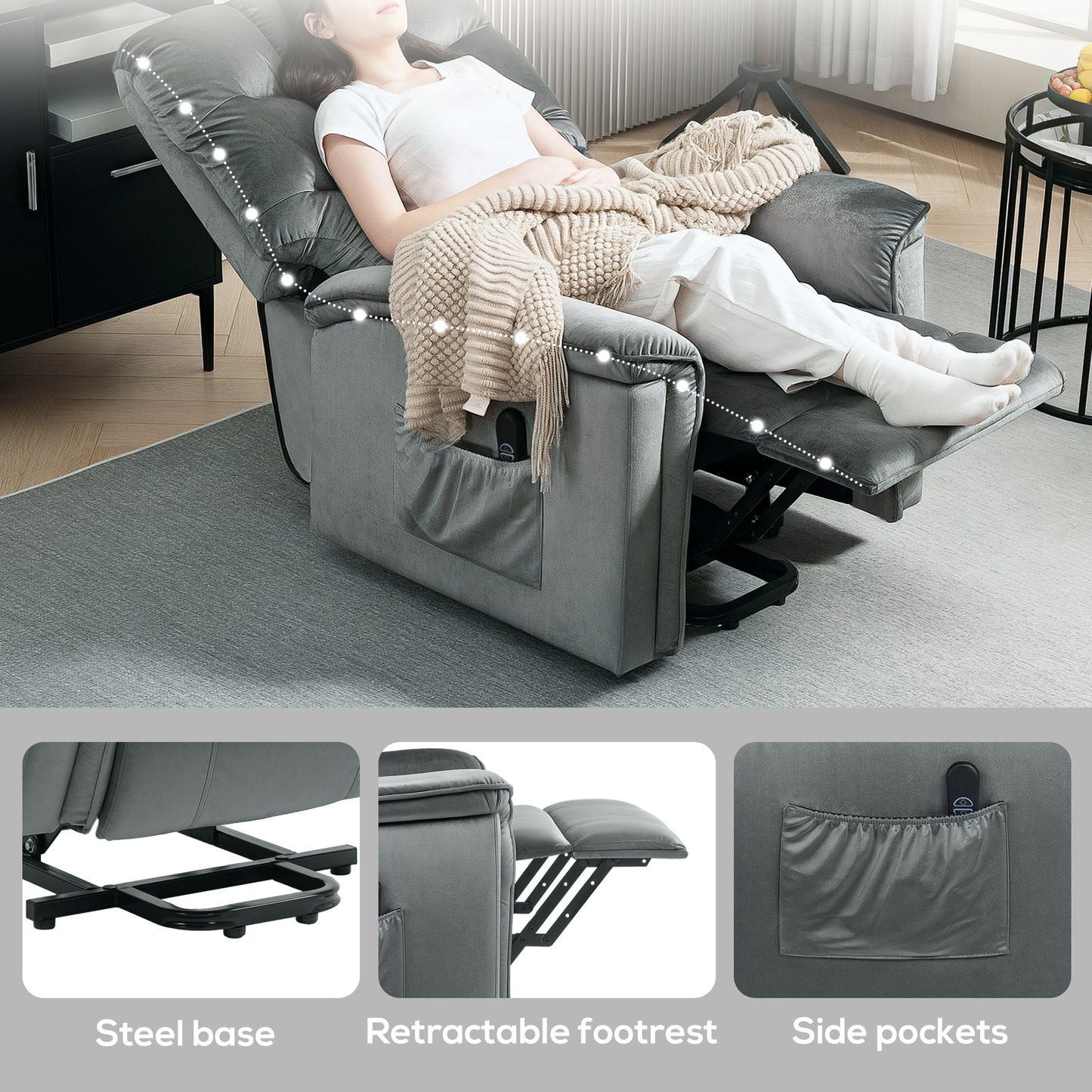 Power Lift Recliner Chair for Elderly w/ Remote Control, Dark Grey