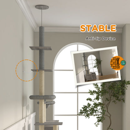 2-in-1 Hidden Litter Box with Floor-To-Ceiling Cat Tree, Indoor - Grey