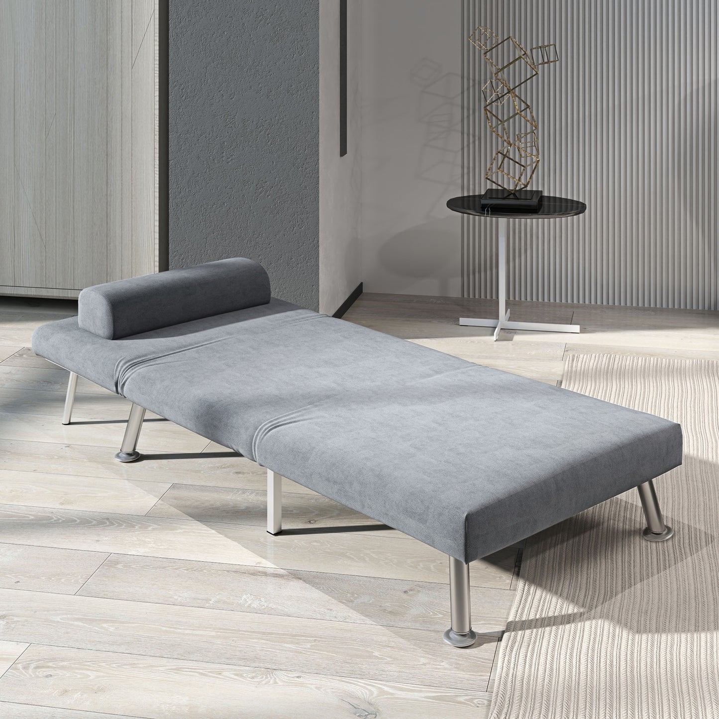 Single Folding 5 Position Convertible Sleeper Chair Sofa Bed Grey